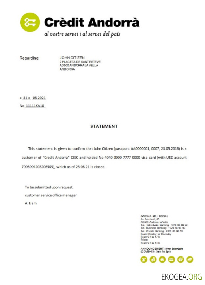 Andorra , Credit Andorra bank , closure référence